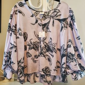 Floral Lilac Blouse Size XXL Lined Sleeves NWT